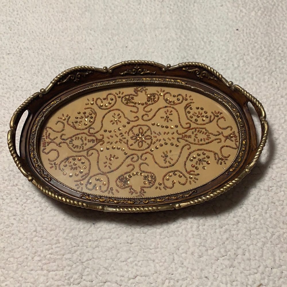 Broyhill Glasstop Tray with Beads/Sequin Design Under the Glass